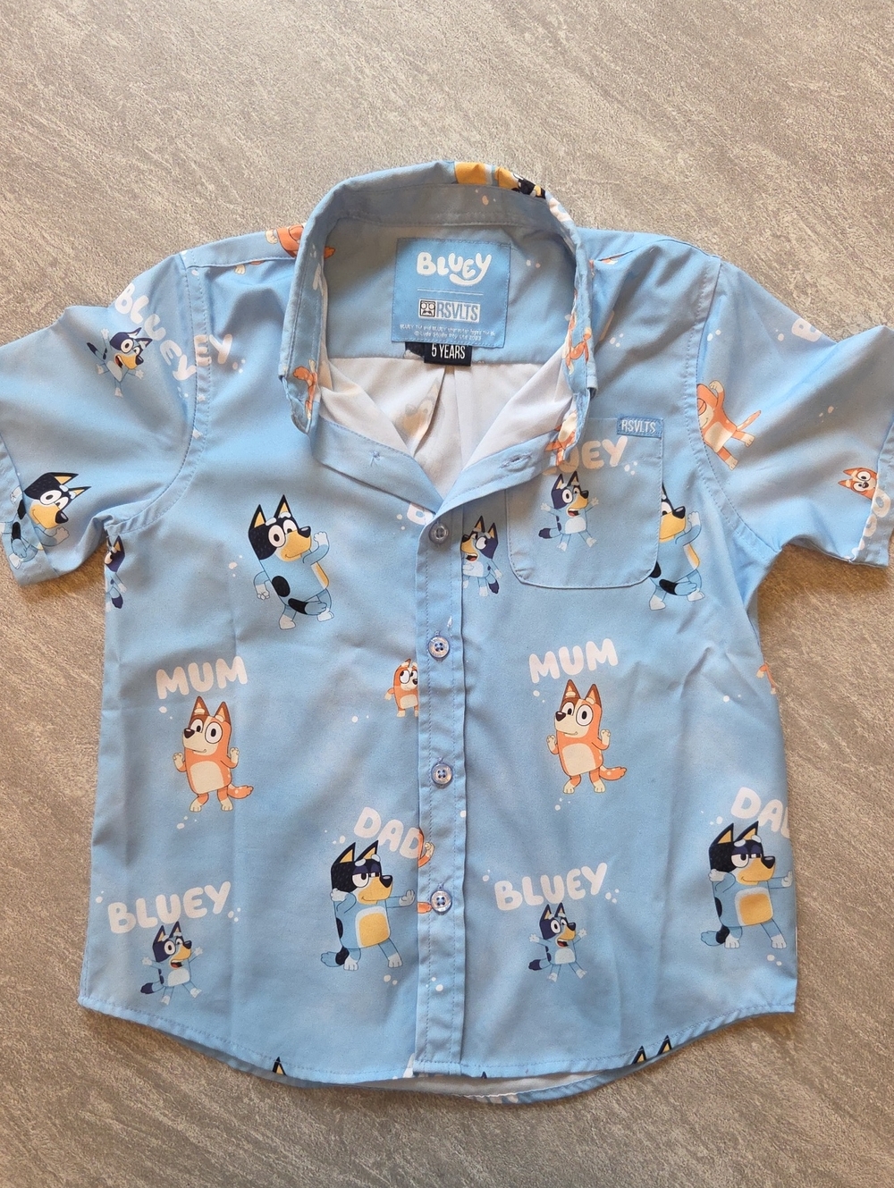 RSVLTS Light Blue Kids Button-Down Shirt with Bluey Characters 5 Years